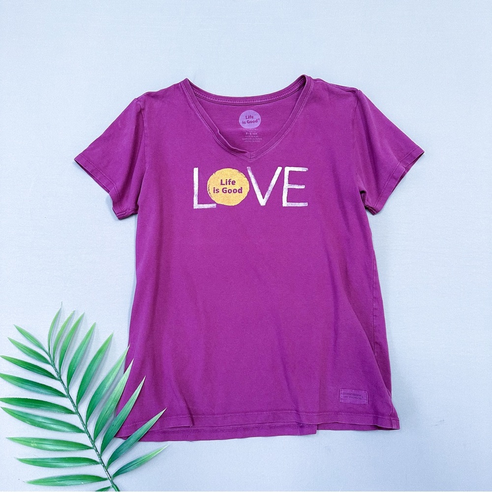 LIFE IS GOOD purple LOVE tshirt, S.